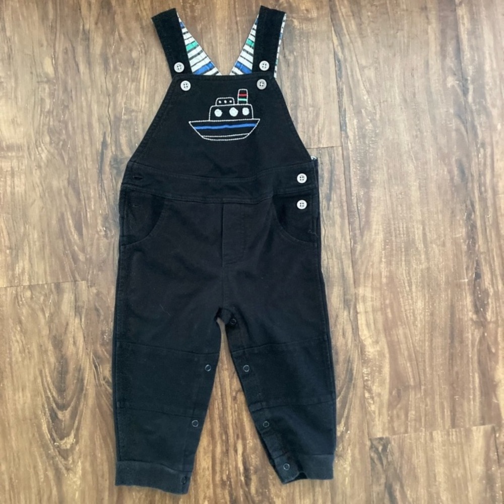 Black Overalls with Boat Design